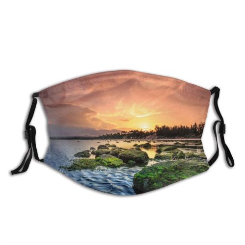 yanfind Idyllic Shore Coast Afterglow Oceanside Seaside Dawn Mossy Sea Tranquil Scenery Ripples Dust Washable Reusable Filter and Reusable Mouth Warm Windproof Cotton Face