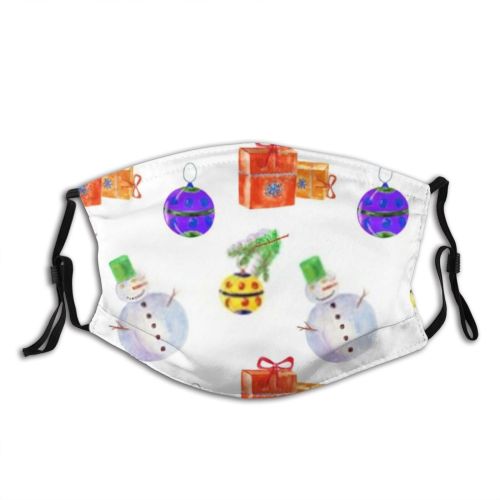 yanfind Isolated Ornaments Christmas Cute Xmas Old Seamless Colorful Year Vintage Ball Watercolor Dust Washable Reusable Filter and Reusable Mouth Warm Windproof Cotton Face