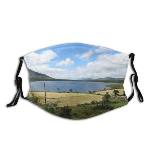 yanfind Ireland Field Calm Reservoir Kerry Panomaric Tranquility Lough Loch Scenery Stone Quiteness Dust Washable Reusable Filter and Reusable Mouth Warm Windproof Cotton Face
