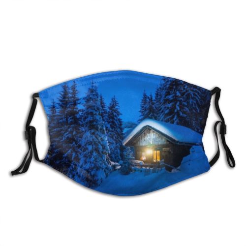 yanfind Cabin Landscape Solitude Tranquility Austria Rustic Built Rural Tree Scene Night Snow Dust Washable Reusable Filter and Reusable Mouth Warm Windproof Cotton Face