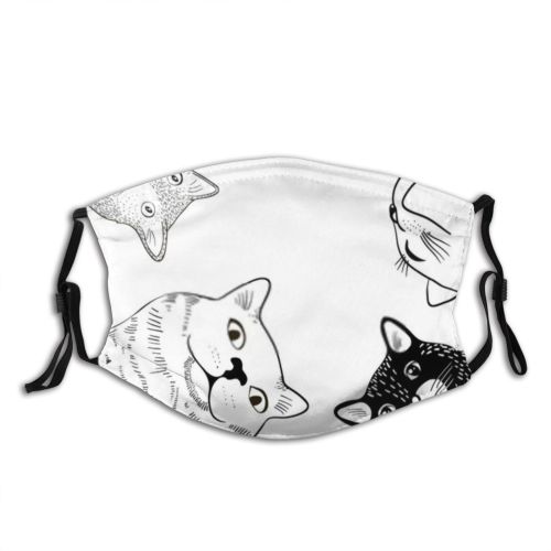 yanfind Isolated Cat Cute Design Pet Art Fun Drawn Happy Funny Kitten Cartoon Dust Washable Reusable Filter and Reusable Mouth Warm Windproof Cotton Face