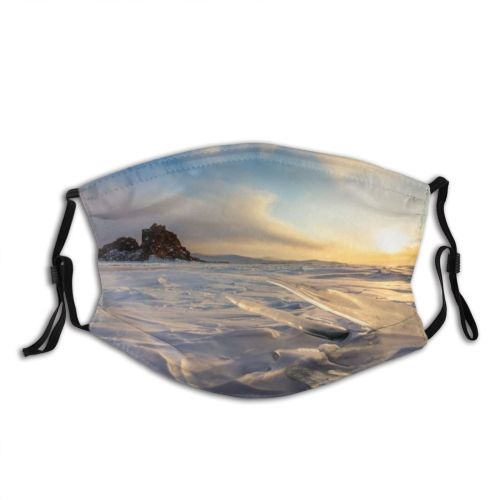 yanfind Dawn Exploration Ice Cracked Frost Sunset Arctic Landscape Frozen Cave Tranquility Island Dust Washable Reusable Filter and Reusable Mouth Warm Windproof Cotton Face