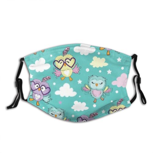 yanfind Isolated Bird Fashion Cute Smiling Seamless Colorful Cheerful Child Baby Owls Design Dust Washable Reusable Filter and Reusable Mouth Warm Windproof Cotton Face