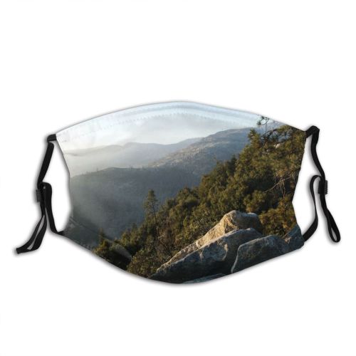 yanfind Idyllic Daylight Sight Forest Evergreen Tranquil Scenery Majestic High Mountains Misty Trees Dust Washable Reusable Filter and Reusable Mouth Warm Windproof Cotton Face