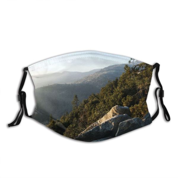 yanfind Idyllic Daylight Sight Forest Evergreen Tranquil Scenery Majestic High Mountains Misty Trees Dust Washable Reusable Filter and Reusable Mouth Warm Windproof Cotton Face