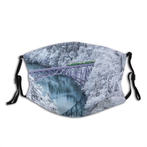 yanfind Public Transport Railroad Built Journey Tree Japan Snow Fukushima City Mode Architecture Dust Washable Reusable Filter and Reusable Mouth Warm Windproof Cotton Face