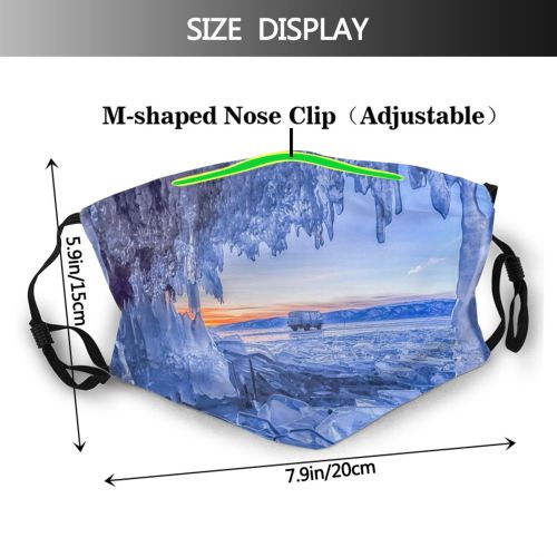 yanfind Exploration Ice Cracked Frost Sunset Landscape Russian Frozen Cave Tranquility Island Olkhon Dust Washable Reusable Filter and Reusable Mouth Warm Windproof Cotton Face