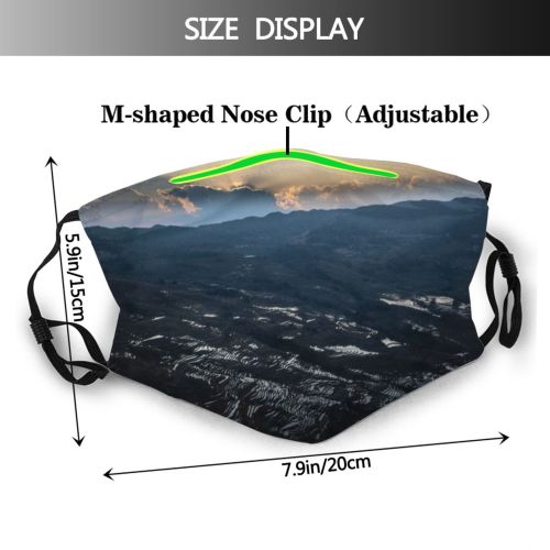 yanfind East Aerial Dramatic Range Sunset Landscape Paddy Tranquility Agriculture Chinese Rural Scene Dust Washable Reusable Filter and Reusable Mouth Warm Windproof Cotton Face
