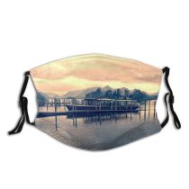 yanfind Jetty Lake Sunset Reflections Clouds River Dock Mountains Trees Horizon Outdoors Sky Dust Washable Reusable Filter and Reusable Mouth Warm Windproof Cotton Face