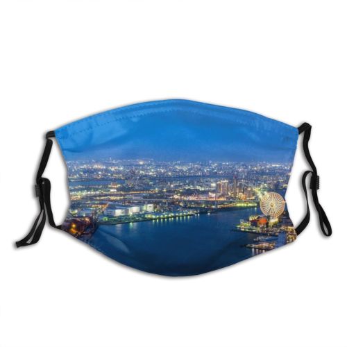 yanfind Industrial Coast Ferris Evening Night Harbor Sea Marina Tower Port Bridge Metropolis Dust Washable Reusable Filter and Reusable Mouth Warm Windproof Cotton Face