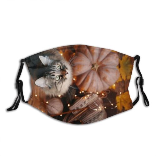 yanfind Lay Looks Horror Yarn Halloween Thanksgiving Cat Kitty Cute Warm Cozy Wooden Dust Washable Reusable Filter and Reusable Mouth Warm Windproof Cotton Face