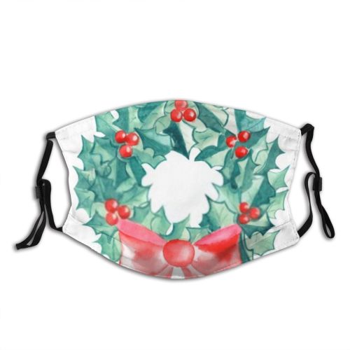 yanfind Isolated Decor Christmas Cute Wreath Colorful Winter Berry Year Doodle Holly Watercolor Dust Washable Reusable Filter and Reusable Mouth Warm Windproof Cotton Face