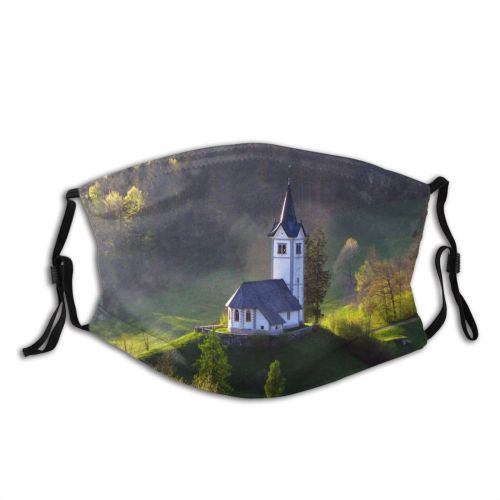 yanfind Mist Hill Catholic Morning Natural Atmospheric Church Landscape Sky Forest Sunshine Tree Dust Washable Reusable Filter and Reusable Mouth Warm Windproof Cotton Face