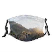 yanfind Idyllic Wooden Daylight Dawn Road Tranquil Roadway Fence Scenery Glare Mountains Sun Dust Washable Reusable Filter and Reusable Mouth Warm Windproof Cotton Face