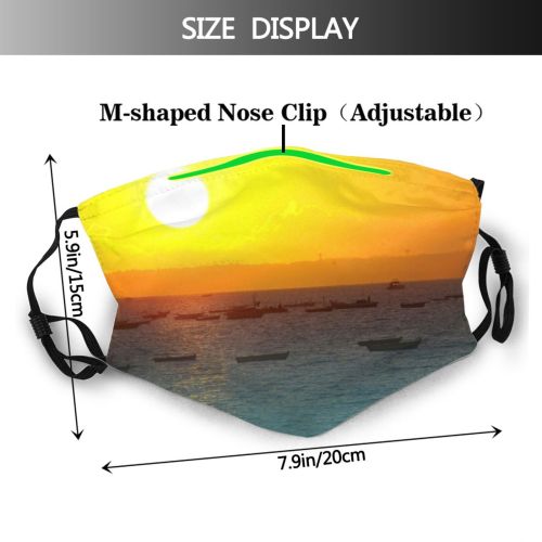 yanfind Horizon Calm Costa Sun Mar Sunset Sea Boat Sky Sol Ocean Island Dust Washable Reusable Filter and Reusable Mouth Warm Windproof Cotton Face