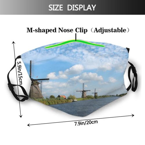 yanfind Holland Mill Waterway Polder River Wind River Turbine Dutch Sky Landscape Mill Dust Washable Reusable Filter and Reusable Mouth Warm Windproof Cotton Face