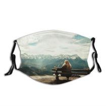 yanfind Idyllic Lady Sit Wooden Daylight Sightseeing Clouds Tranquil Scenery Capped Bench High Dust Washable Reusable Filter and Reusable Mouth Warm Windproof Cotton Face