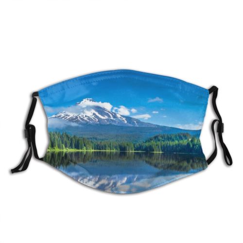 yanfind Idyllic Lake Calm Pine Mountain Daytime Coniferous Tranquil Scenery Capped Peak Trees Dust Washable Reusable Filter and Reusable Mouth Warm Windproof Cotton Face