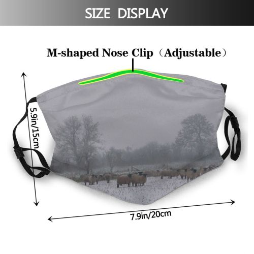 yanfind Fog Winter Herd Bovine Tree Sheep Field Frost Winter Atmospheric Freezing Snow Dust Washable Reusable Filter and Reusable Mouth Warm Windproof Cotton Face