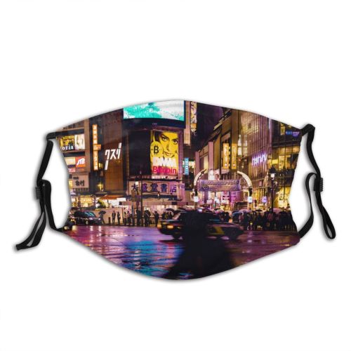 yanfind Japan Motion Reflections Downtown Evening Cars Night Display Road Monitors Time Nightlife Dust Washable Reusable Filter and Reusable Mouth Warm Windproof Cotton Face