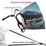 yanfind Ice Wooden Lake Sunset Dawn Scenery Dock Conifer Mountains Winter Canoes Fjord Dust Washable Reusable Filter and Reusable Mouth Warm Windproof Cotton Face