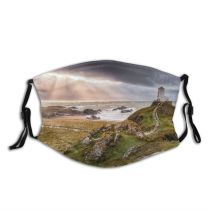 yanfind Guidance Dramatic Landscape Island Coastline Built Rural Scene Lighthouse Place Holy Ynys Dust Washable Reusable Filter and Reusable Mouth Warm Windproof Cotton Face