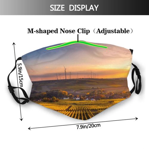 yanfind Idyllic Sustainability Farm Town Sunset Farmland Turbines Dawn Farming Wind Clouds Fields Dust Washable Reusable Filter and Reusable Mouth Warm Windproof Cotton Face