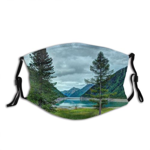 yanfind Idyllic Lake Pine Sight Mountain Forest Clouds Plants Lawn Tranquil Scenery Mountains Dust Washable Reusable Filter and Reusable Mouth Warm Windproof Cotton Face