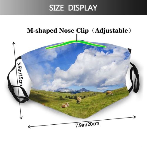 yanfind Idyllic Pasture Field Clouds Agriculture Cow Lawn Tranquil Scenery Mountains Beautiful Rural Dust Washable Reusable Filter and Reusable Mouth Warm Windproof Cotton Face