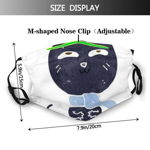 yanfind Cat Cheerful Doodle Quirky Art Retro Silly Drawn Funny Traditional Cartoon Scarf Dust Washable Reusable Filter and Reusable Mouth Warm Windproof Cotton Face