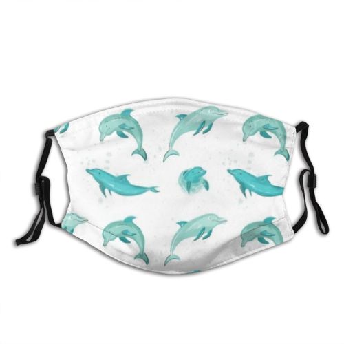 yanfind Abstract Isolated Swim Clipart Dolphin Cute Friendly Seamless Wildlife Summer Design Beautiful Dust Washable Reusable Filter and Reusable Mouth Warm Windproof Cotton Face