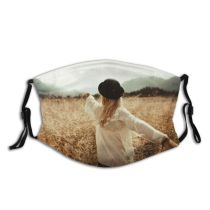 yanfind Idyllic Lady Pasture Model Depth Focus Field Plants Tranquil Photoshoot Hayfield Mountains Dust Washable Reusable Filter and Reusable Mouth Warm Windproof Cotton Face