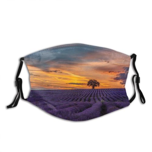 yanfind Idyllic Colour Golden Sunset Flora Farmland Field Dawn Lavender Scenery Blooming Bloom Dust Washable Reusable Filter and Reusable Mouth Warm Windproof Cotton Face