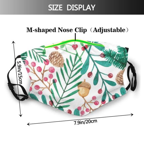 yanfind Design Twig Seamless Leaf Holly Wet Tree Freshness Branch Watercolor Abstract Retro Dust Washable Reusable Filter and Reusable Mouth Warm Windproof Cotton Face