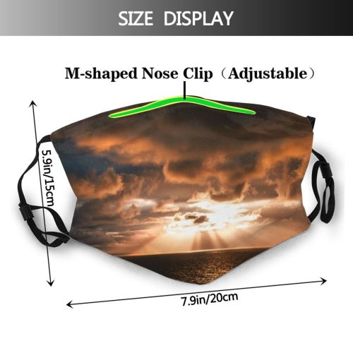 yanfind Idyllic Sunset Dawn Sea Clouds Rays Tranquil Scenery Sunbeam Sun Horizon Outdoors Dust Washable Reusable Filter and Reusable Mouth Warm Windproof Cotton Face