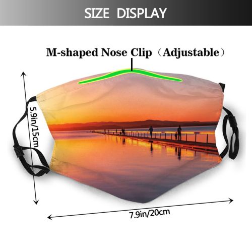 yanfind Jetty Afterglow Lake Golden Sunset Evening Dawn Sea Bridge Beach H Boardwalk Dust Washable Reusable Filter and Reusable Mouth Warm Windproof Cotton Face
