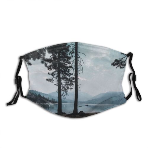yanfind Idyllic Fair Lake Calm Pine Forest Clouds Branches Tranquil Scenery Mountains Trees Dust Washable Reusable Filter and Reusable Mouth Warm Windproof Cotton Face