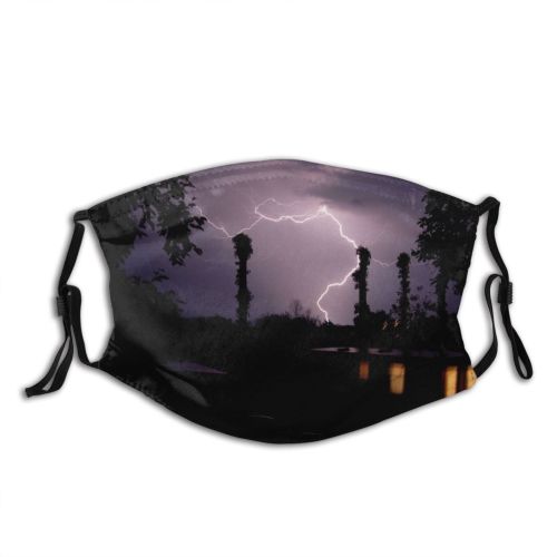 yanfind Strike Cloud Thunderstorm Sky Night Lightning Tree Atmospheric Storm Thunder Lightning Darkness Dust Washable Reusable Filter and Reusable Mouth Warm Windproof Cotton Face