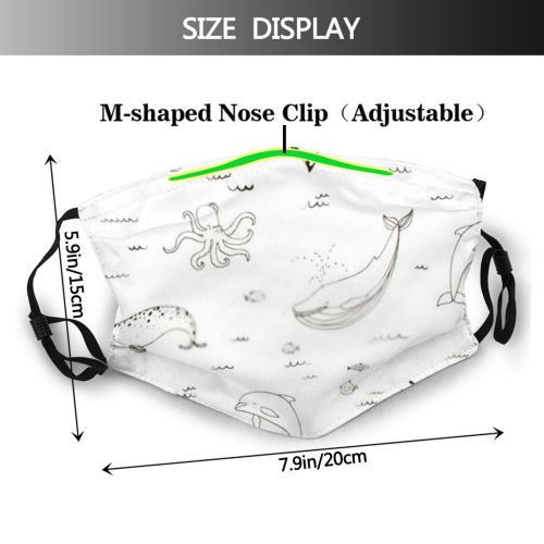 yanfind Abstract Isolated Life Dolphin Cute Seamless Colorful Stingray Wildlife Doodle Narwhal Vintage Dust Washable Reusable Filter and Reusable Mouth Warm Windproof Cotton Face