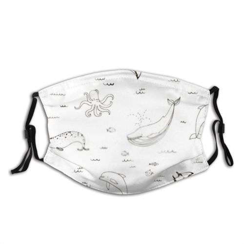 yanfind Abstract Isolated Life Dolphin Cute Seamless Colorful Stingray Wildlife Doodle Narwhal Vintage Dust Washable Reusable Filter and Reusable Mouth Warm Windproof Cotton Face