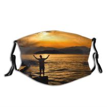 yanfind Lake Golden Sunset Evening Dawn Recreation Sea Clouds Beach Backlit Island Sunbeam Dust Washable Reusable Filter and Reusable Mouth Warm Windproof Cotton Face