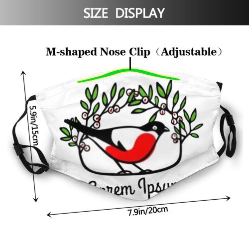 yanfind Abstract Isolated Elegant Bird Artwork Christmas Wreath Berries Winter Barberry Vintage Design Dust Washable Reusable Filter and Reusable Mouth Warm Windproof Cotton Face