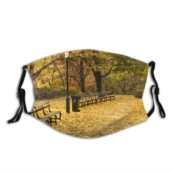 yanfind Falls September Maples Old Bench Natural Autumn Sad Sadness Woody October Leaves Dust Washable Reusable Filter and Reusable Mouth Warm Windproof Cotton Face