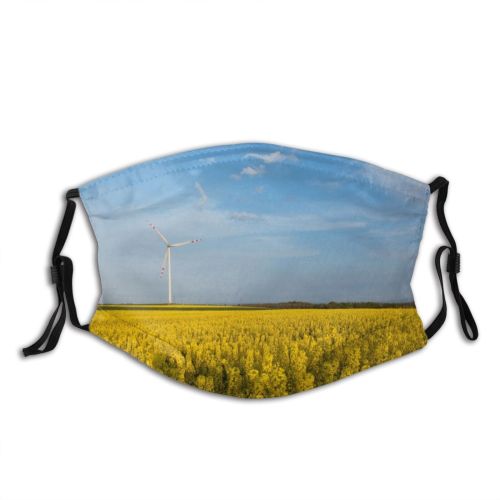 yanfind Colours Field Rapeseed Sky Plant Crop Plant Field Windmill Mustard Prairie Spring Dust Washable Reusable Filter and Reusable Mouth Warm Windproof Cotton Face