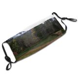 yanfind Idyllic Wooden Lake Daytime Tranquil Picturesque Scenery Mountains Lodge Rural Trees Sky Dust Washable Reusable Filter and Reusable Mouth Warm Windproof Cotton Face