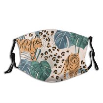 yanfind Abstract Safari Fashion Cat Cute Seamless Trendy Wildlife Leopard Indian Summer Palm Dust Washable Reusable Filter and Reusable Mouth Warm Windproof Cotton Face