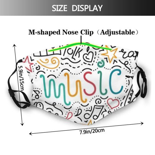 yanfind Abstract Rock Decor Acoustic Sound Cute Letter Note Doodle Sing Song Rap Dust Washable Reusable Filter and Reusable Mouth Warm Windproof Cotton Face