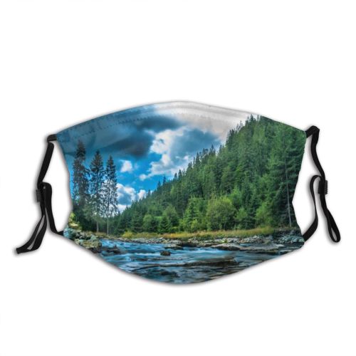 yanfind Idyllic Foliage Pine Forest Clouds Scenery Creek Dark Trees Outdoors Wilderness Sky Dust Washable Reusable Filter and Reusable Mouth Warm Windproof Cotton Face
