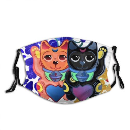 yanfind Isolated Prosperity Smile Asian Japanese Stylized Cat Kitty Cute Wealth Luck Maneki Dust Washable Reusable Filter and Reusable Mouth Warm Windproof Cotton Face