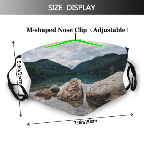 yanfind Idyllic Boulders Lake Calm Sight Clouds Tranquil Scenery Mountains Trees Outdoors Sky Dust Washable Reusable Filter and Reusable Mouth Warm Windproof Cotton Face